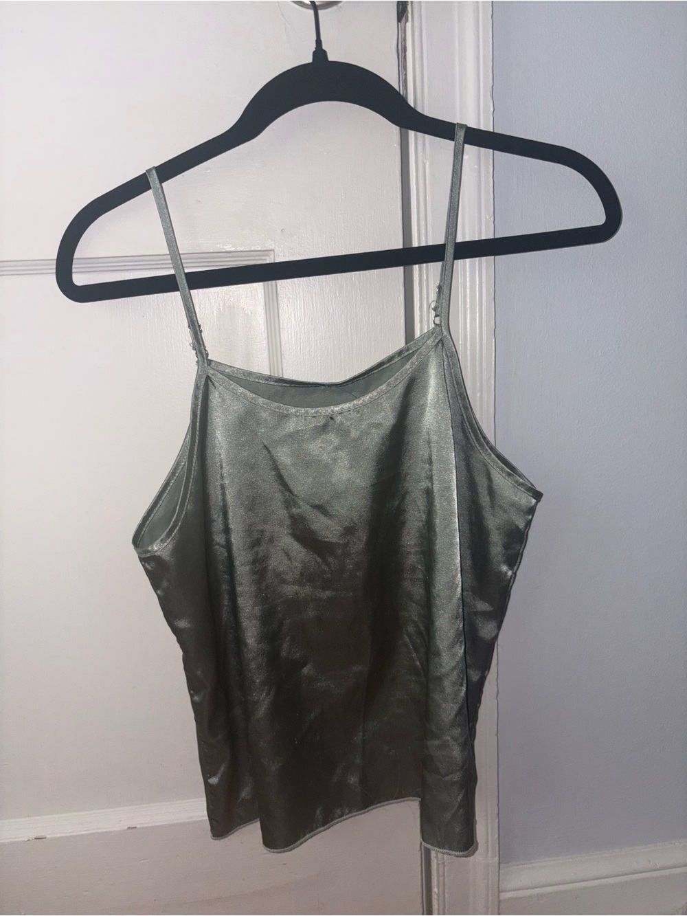 Satin Spaghetti Strap Cami Top - Silver